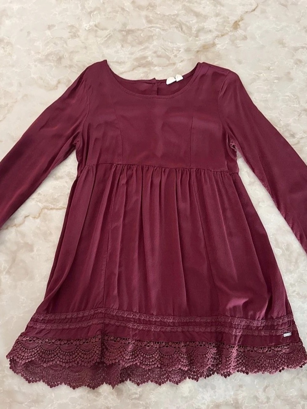 Roxy Long Sleeve Lace Hem Mini Dress Size Small Like New